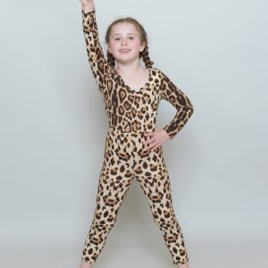 girl wearing lion print catsuit
