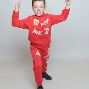 girl wearing red jumpsuit